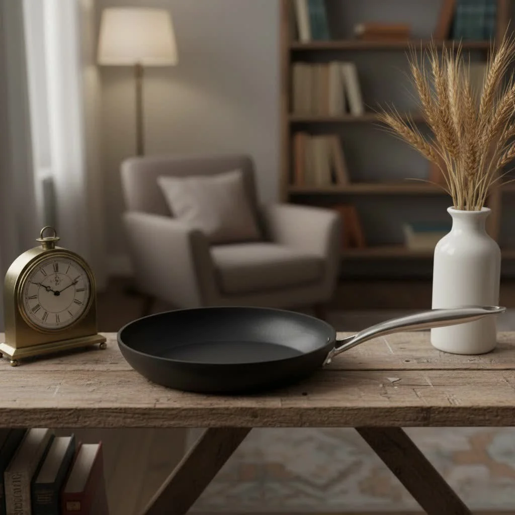 Well-seasoned cast iron frying pan with a smooth, dark, non-stick surface