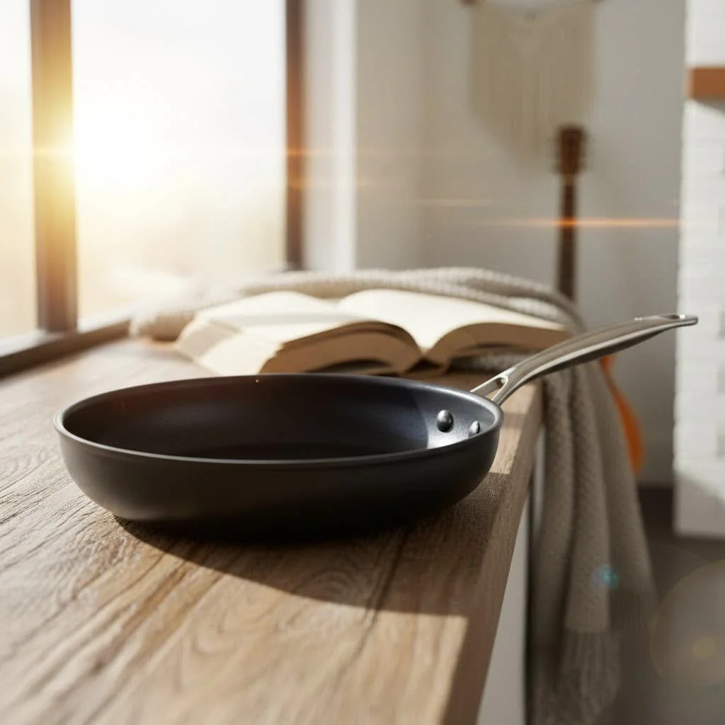 Mini frying pan with a single fried egg