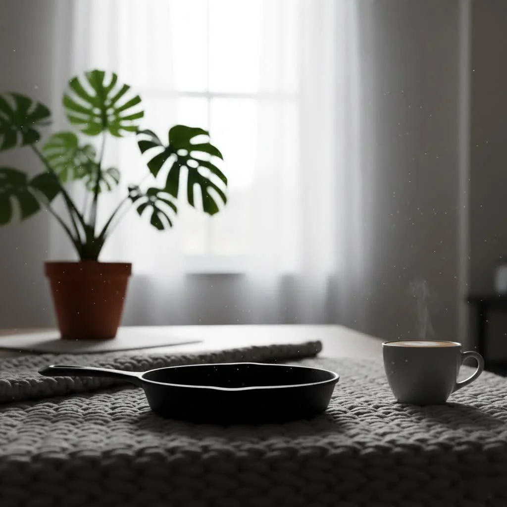 Le Creuset cast iron frying pan on a stovetop