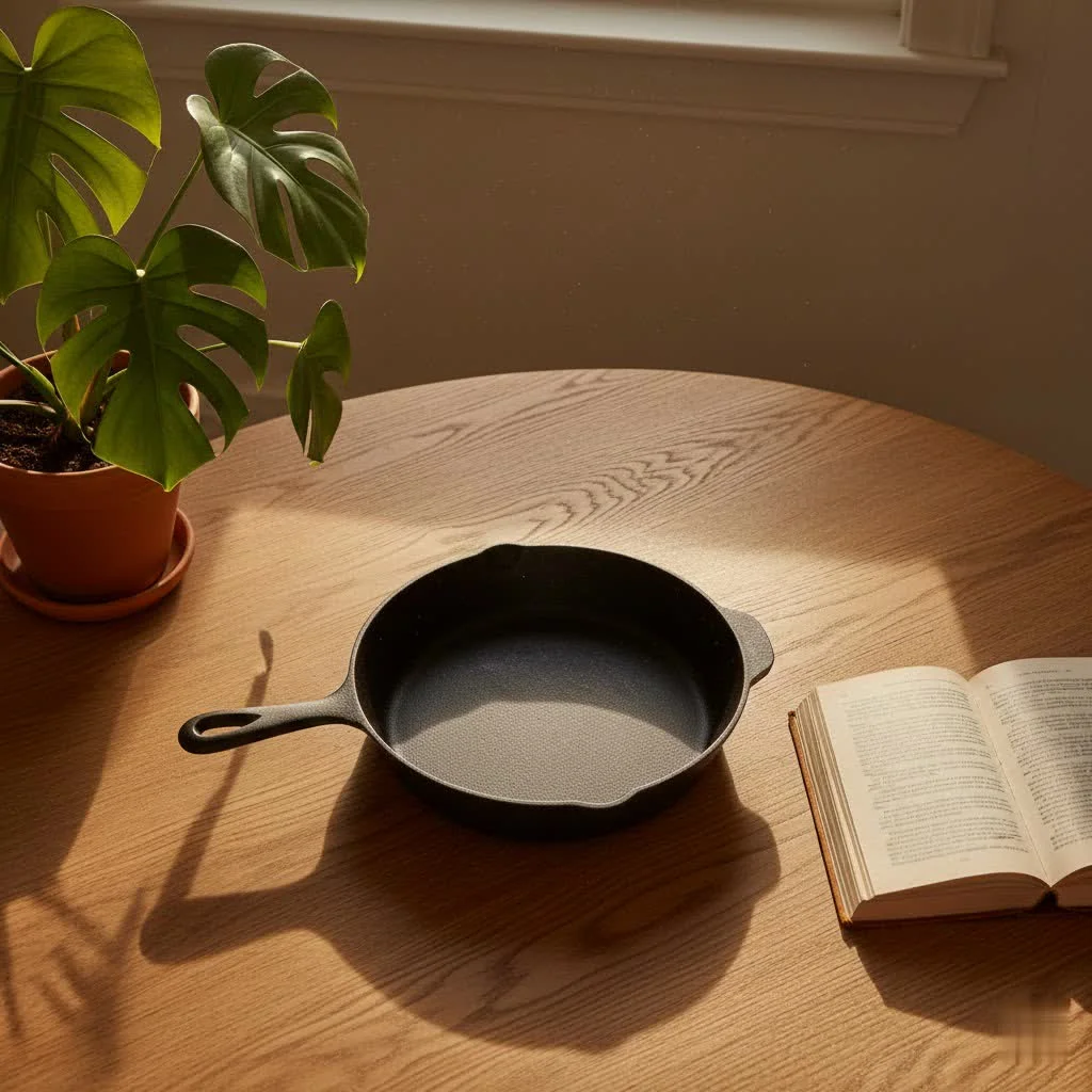 Non-stick frying pan with lid on a stovetop