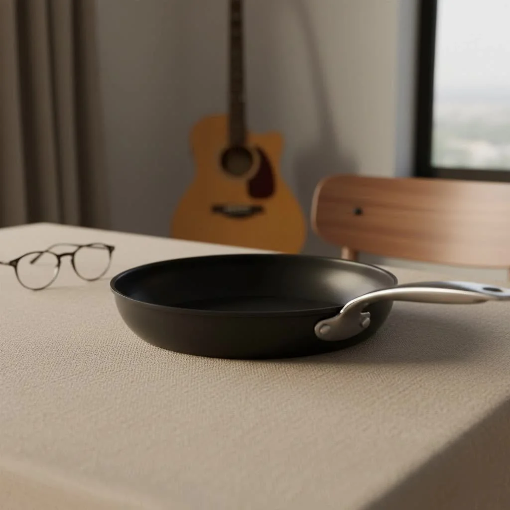 Aluminum frying pan on a stovetop