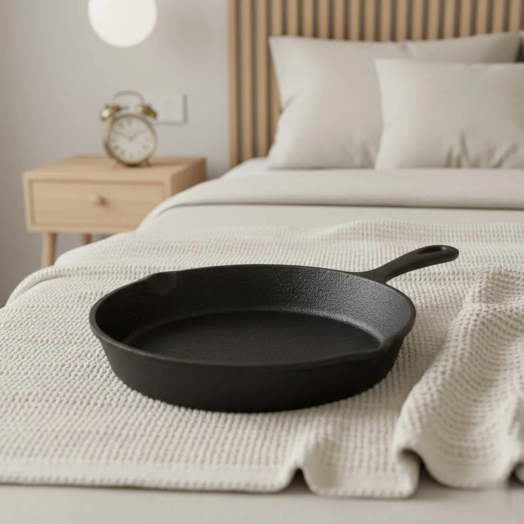 Assortment of frying pans in various materials and sizes