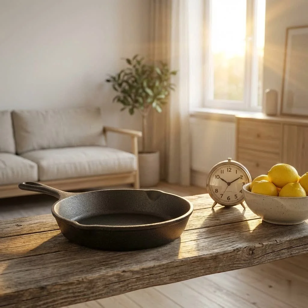 Cast iron deep frying pan on a stovetop with oil