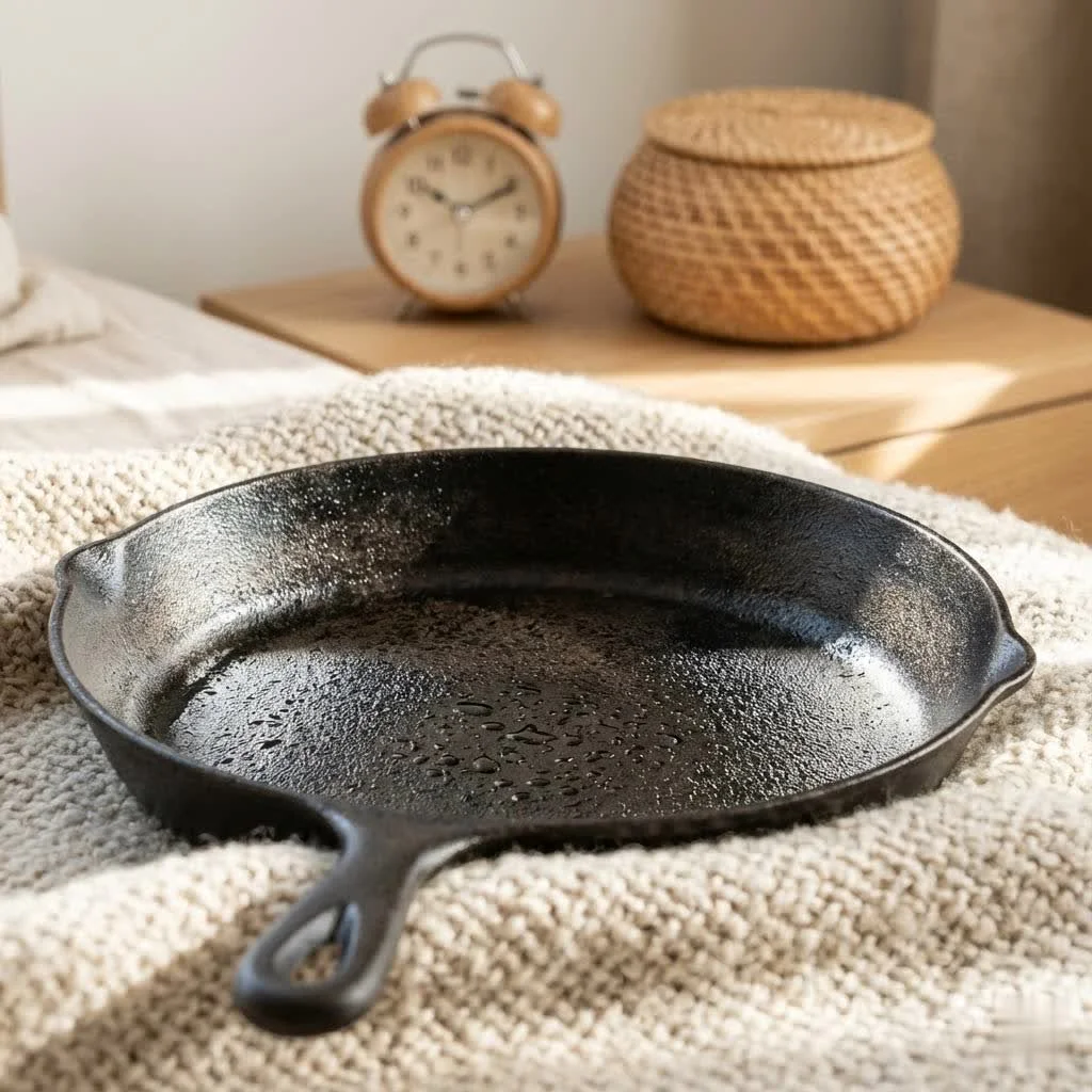 Dutch oven and frying pan side by side on a kitchen counter