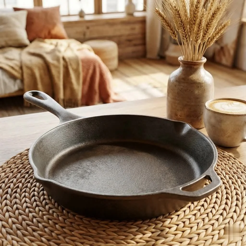 Small frying pan on a stovetop with an egg cooking