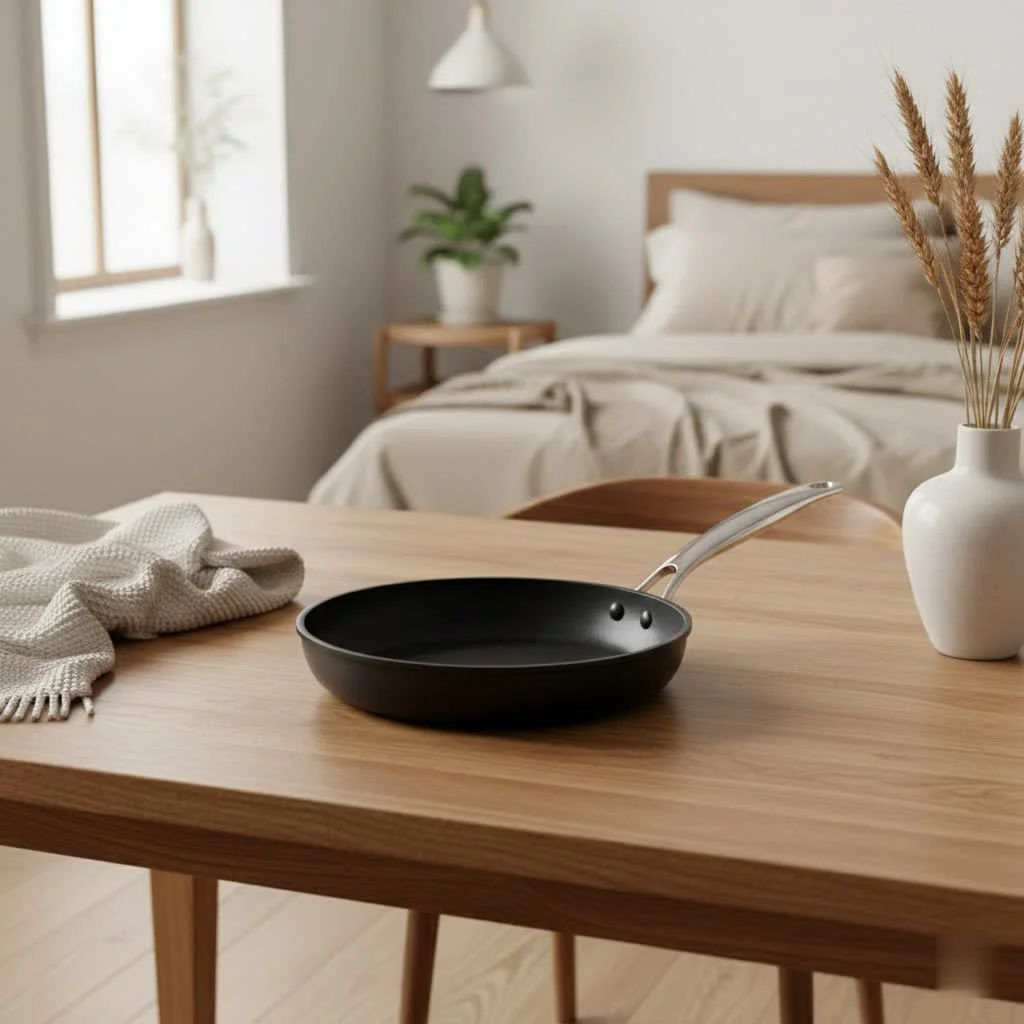 GreenPan frying pan on a stovetop with vegetables